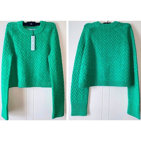 Alice + Olivia Leta Textured & Woven Pullover Mint Kelly Green Sweater - Picture 8 of 16